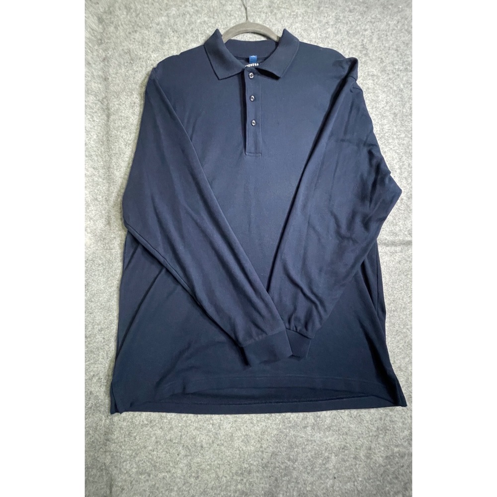 Joes USA Mens Long Sleeve Polo Shirt Navy Blue Solid Pique Knit Casual XL